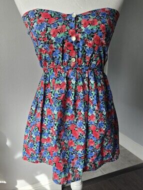 Vintage 80s 90s Alice Handmade in London Strapless Floral Mini Dress XS